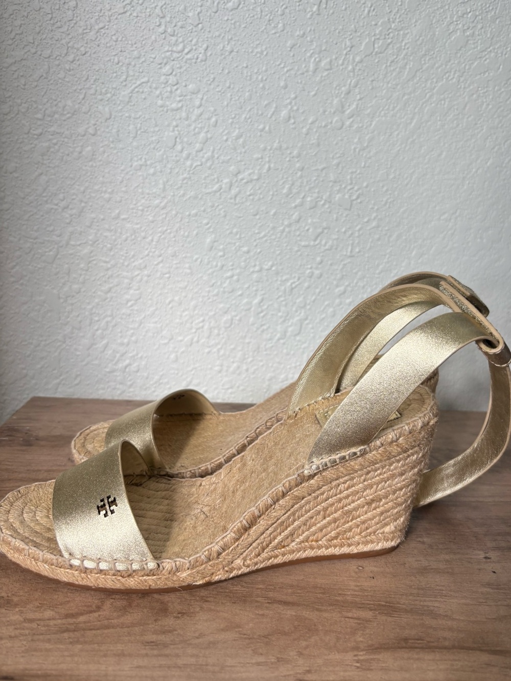 Tory Burch Gold Metallic Espadrille Wedge Sandals